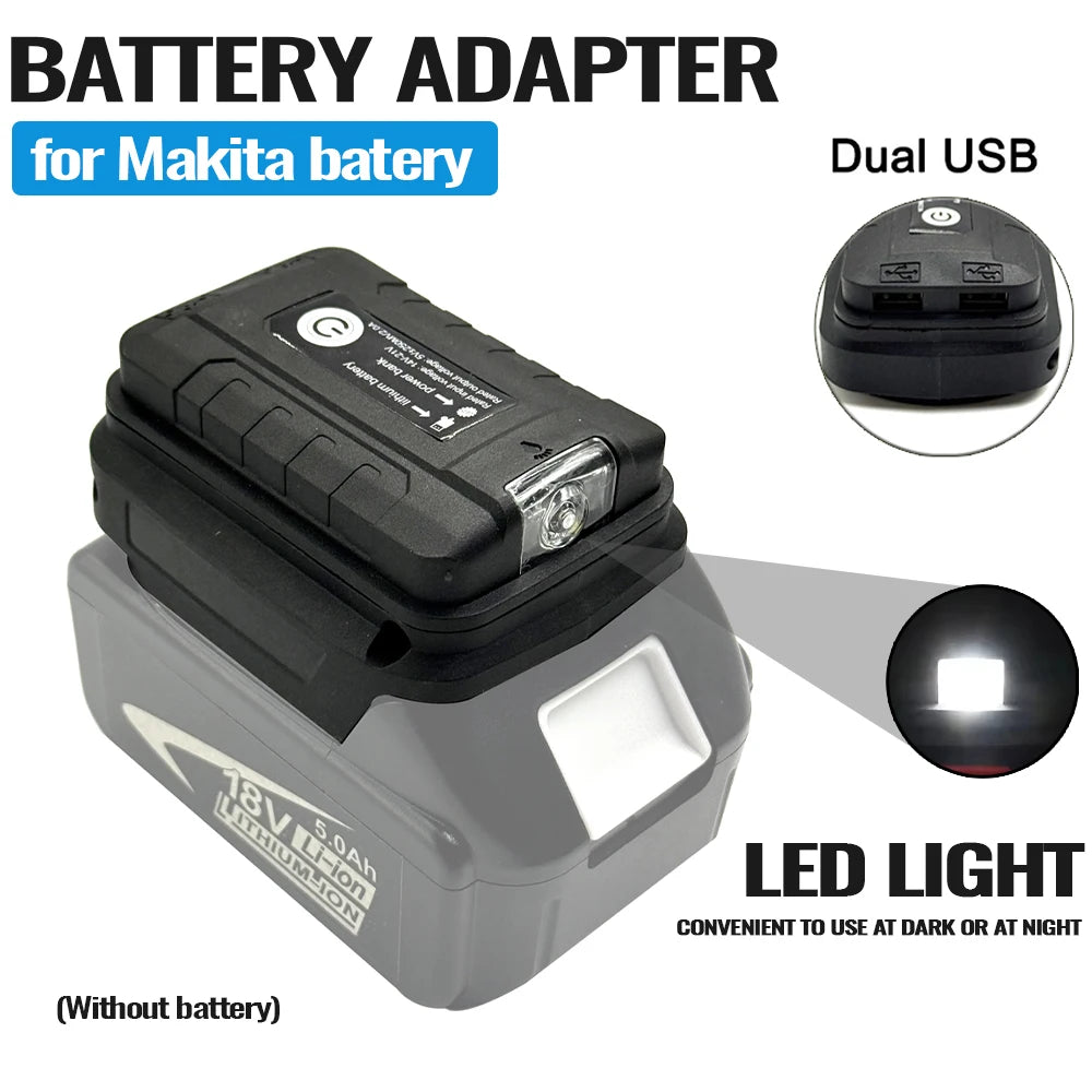 Adapter LED Lights Flashlight USB Mobile Phone Charger For Makita 18V Li-ion Battery BL1830 BL1815 Power Bank