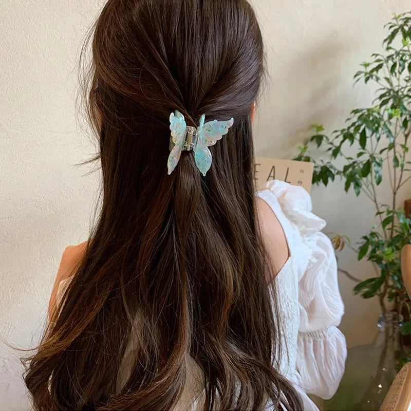 New Gradient Colorful Butterfly Hair Claw for Women French Retro Acetic Acid Hair Clip Fashion Headwear Hairpin Hair Accessories