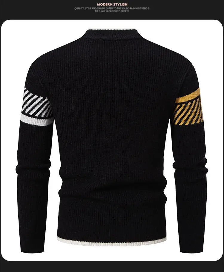 2025 Men's Color-coded Casual Trendy Slim Simple Basic Casual Trendy Knitted Sweater Pullovers Male Clothes Autumn Winter Tops