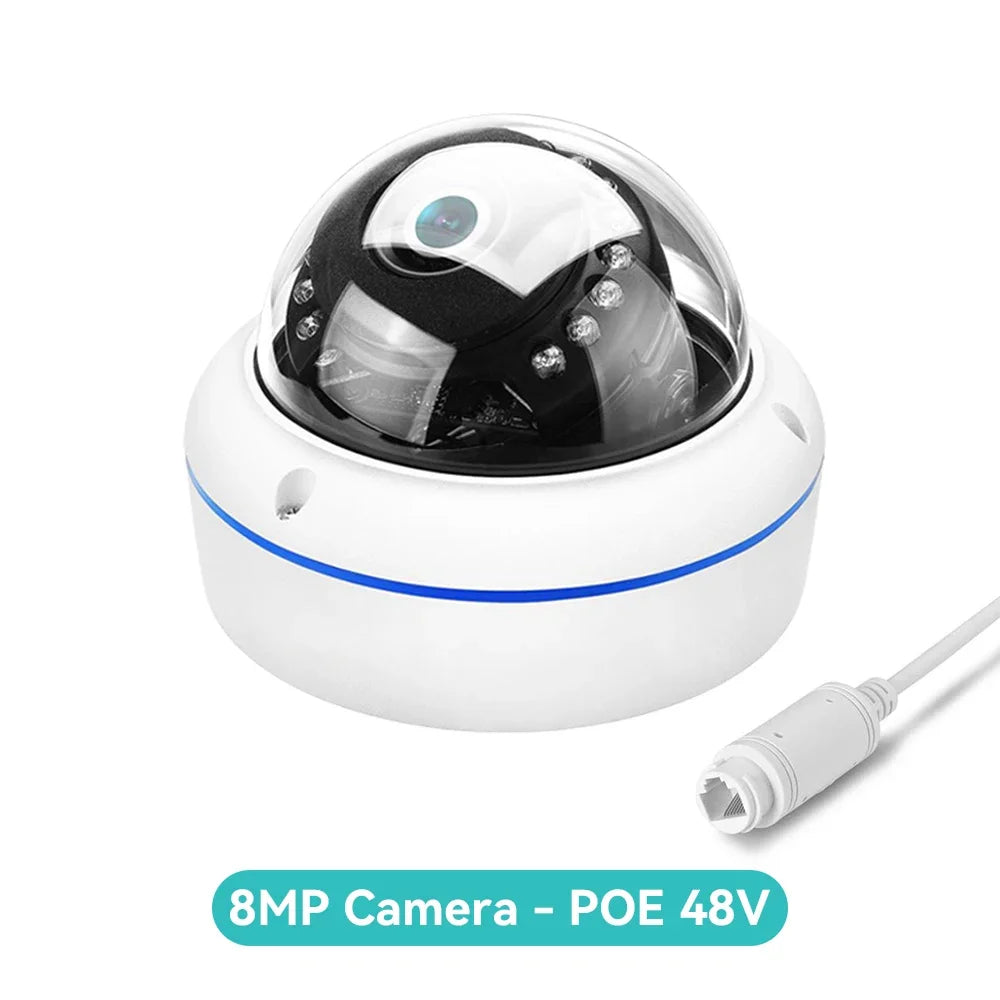 4K 8MP Ultra HD IP Camera Vandal-proof Waterproof Outdoor Dome Camera Nightvision nternal Audio Remote Access Xmeye Cloud H.265