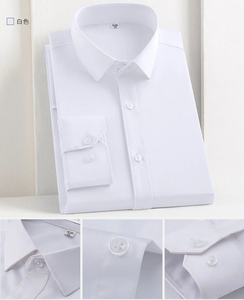 Bamboo Fiber Men's Shirt Long Sleeve Anti-Wrinkle Dress Shirts For Men Slim Fit Camisa Social Business Formal White Office Shirt
