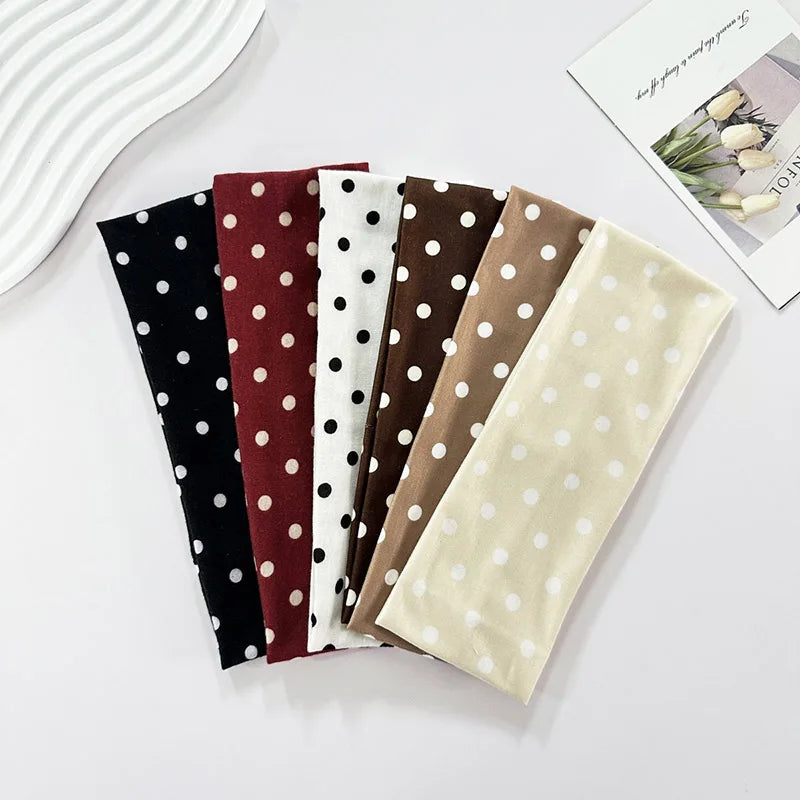 Hot Sale! Polka Dot Yoga Elastic Headband Fashionable Travel Vacation Makeup Headband Sports Fitness Sweat-absorbent Hairband