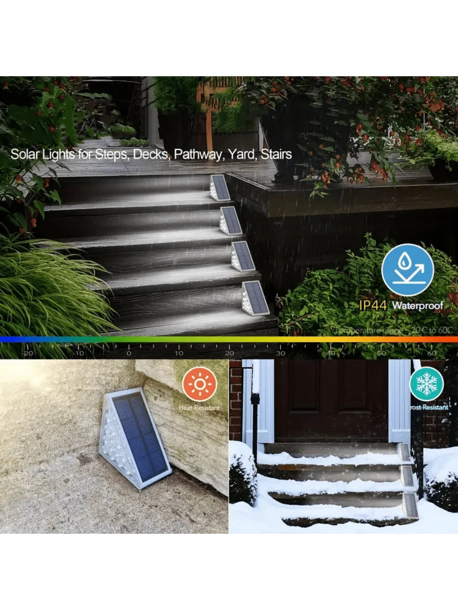 2PC Solar Outdoor Staircase Lights, with Triangular Decoration, Emitting White Light and Warm Light, Suitable for Steps, Fences