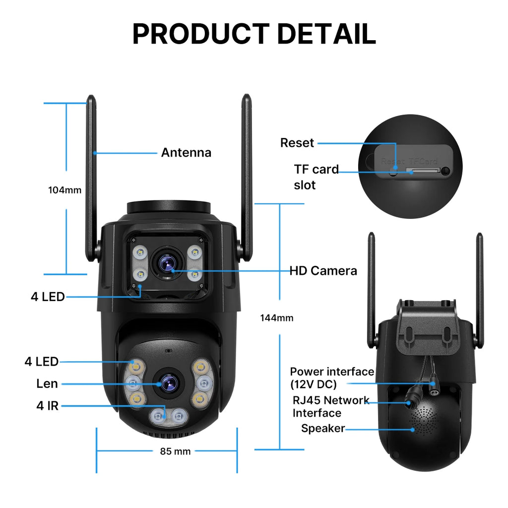 4K 8MP HD Wifi PTZ Camera Outdoor 4MP Dual Lens Dual Screen AI Auto Tracking IP Camera CCTV Audio Video Surveillance P2P iCSee