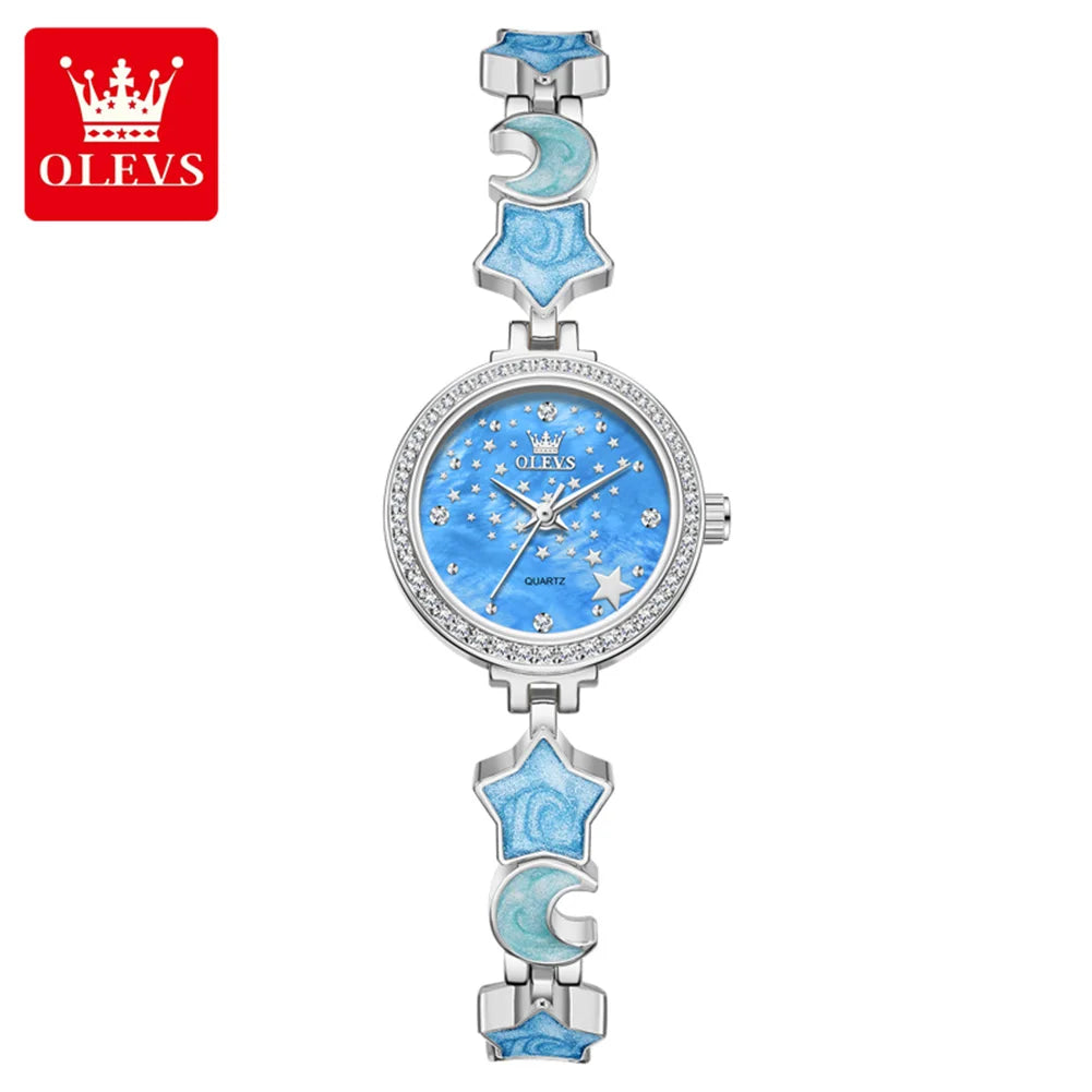 OLEVS Original Quartz Women's Watches Trendy Star Moon Diamond Dial Elegant Ladies Bracelet Wristwatches Luxury Woman Watch 5665