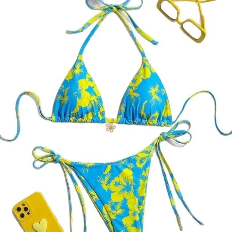 Bikini Women's Summer Slimming Concealing Casual Floral Durable High Elasticity Vacation Style Swimming Sports Split Swimsuit