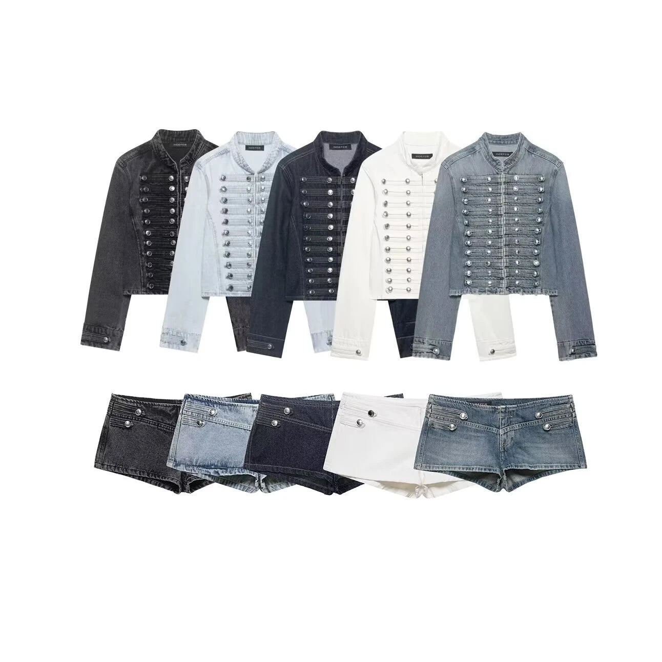 European and American style 2026 summer new women's clothing design sense close fitting denim jacket low waist shorts set