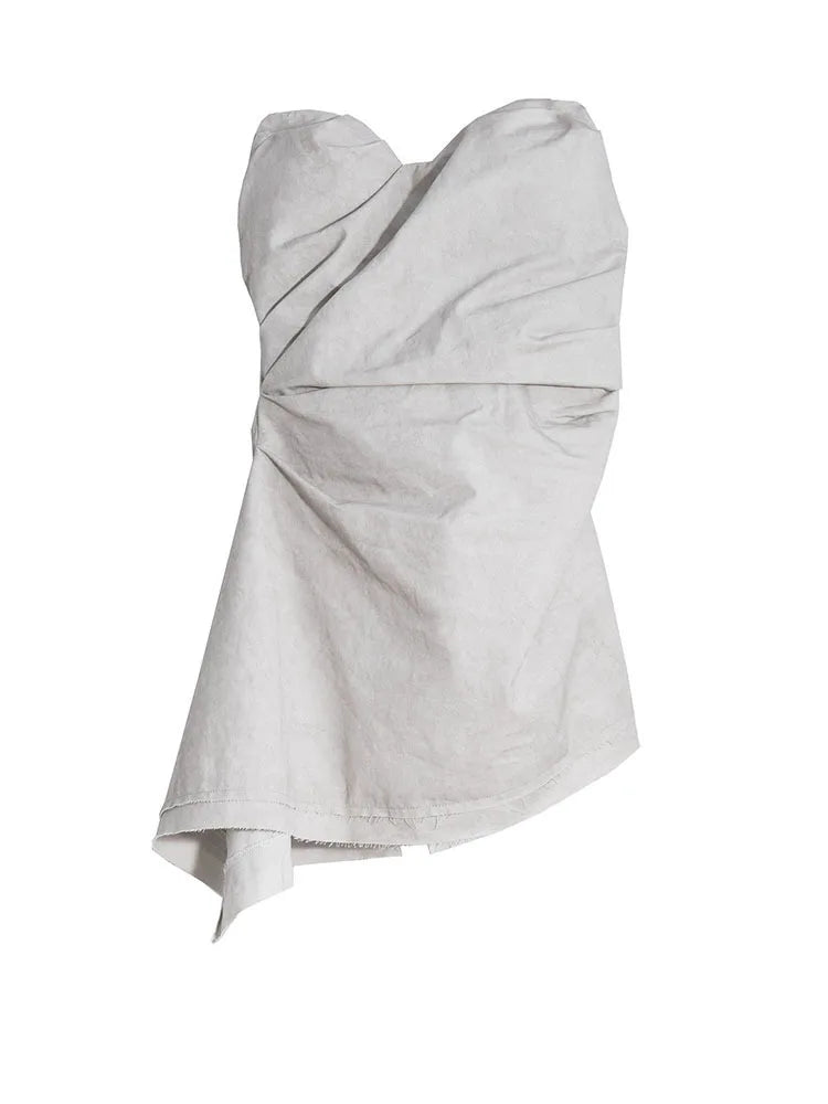 [EAM] Women Gray Pleated Irregular Hem Elegant Tank Tops New V-collar Sleeveless Personality Fashion Spring Summer 2026 1DH6256