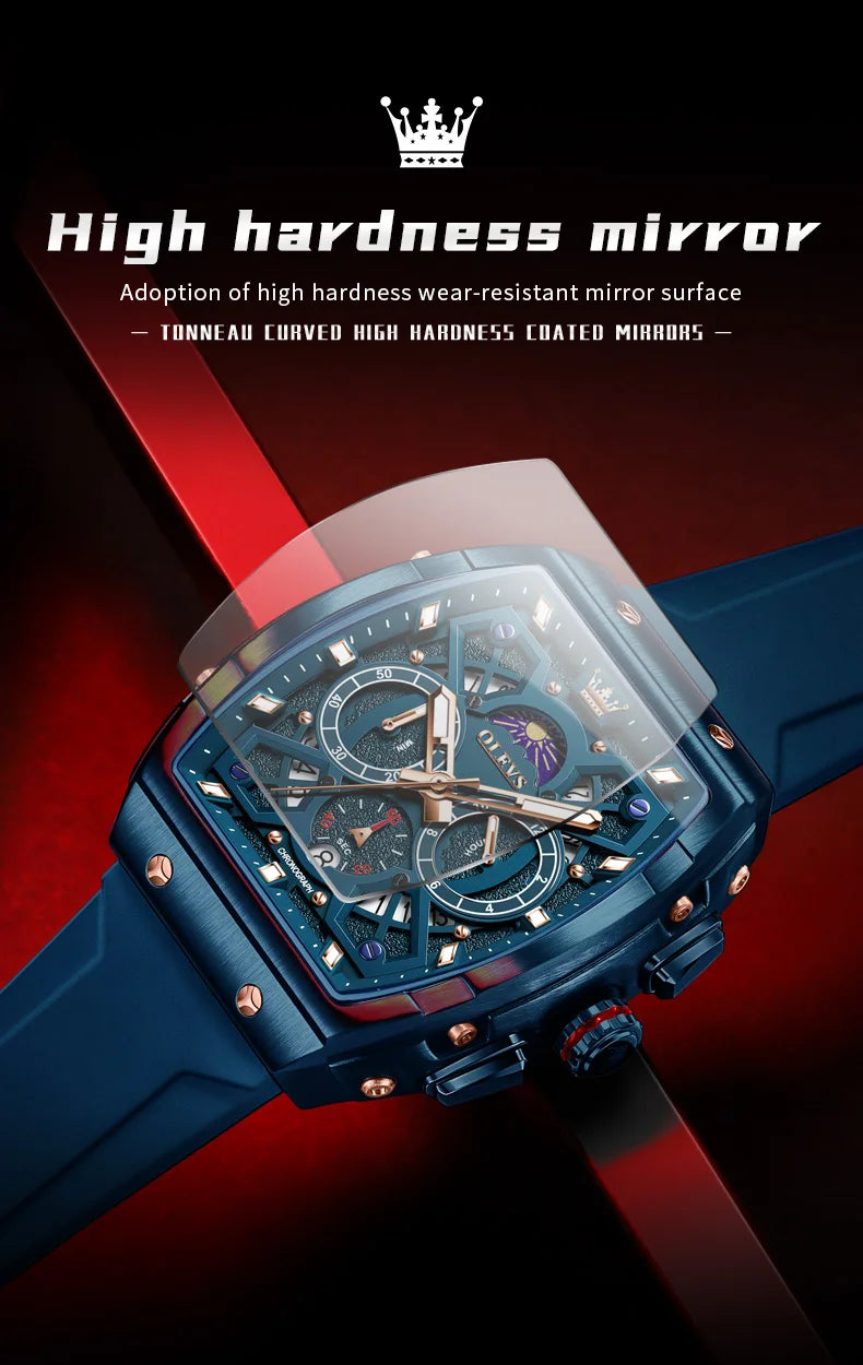 OLEVS 2942 Men Watch Automatic Calendar Waterproof Luminous Moonphase Watch Top Brand Tonneau Large Dial Hollow Men Quartz Watch