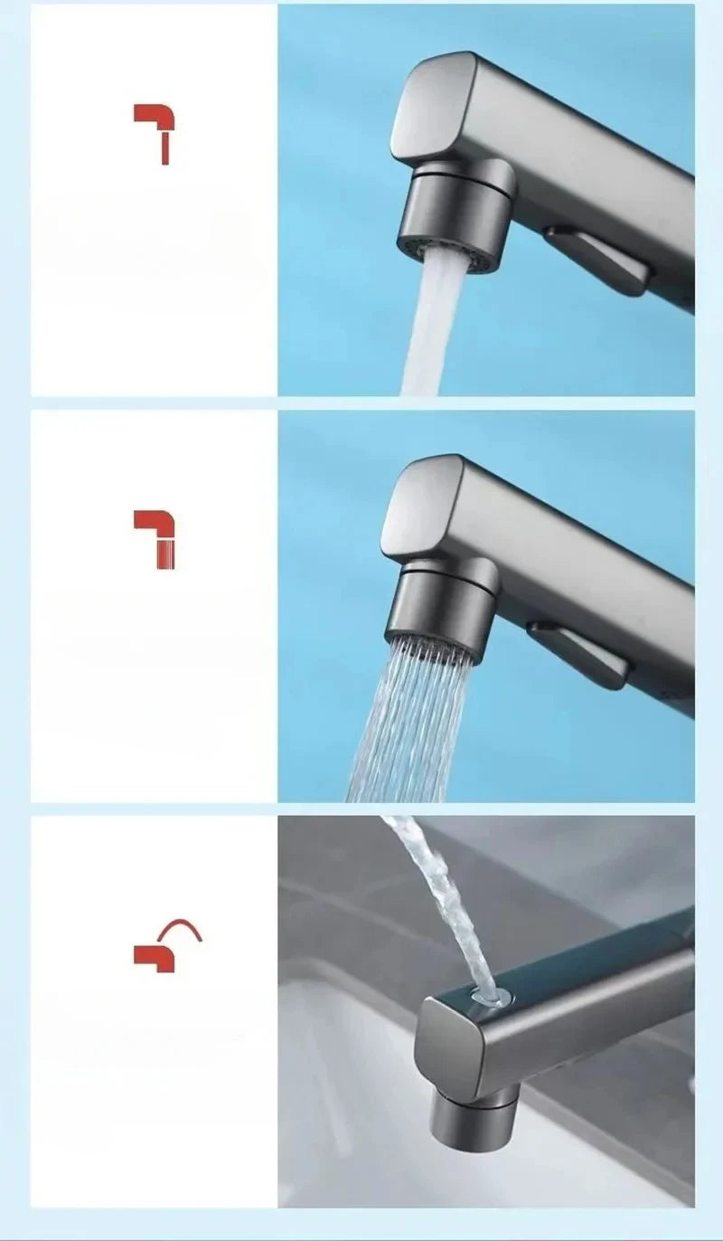 Single Handle Dual Hole Bathroom Sink Mixer Faucet Pull Out Faucet for Bathroom Washbasin Faucet Brass Bathroom Basin Faucet
