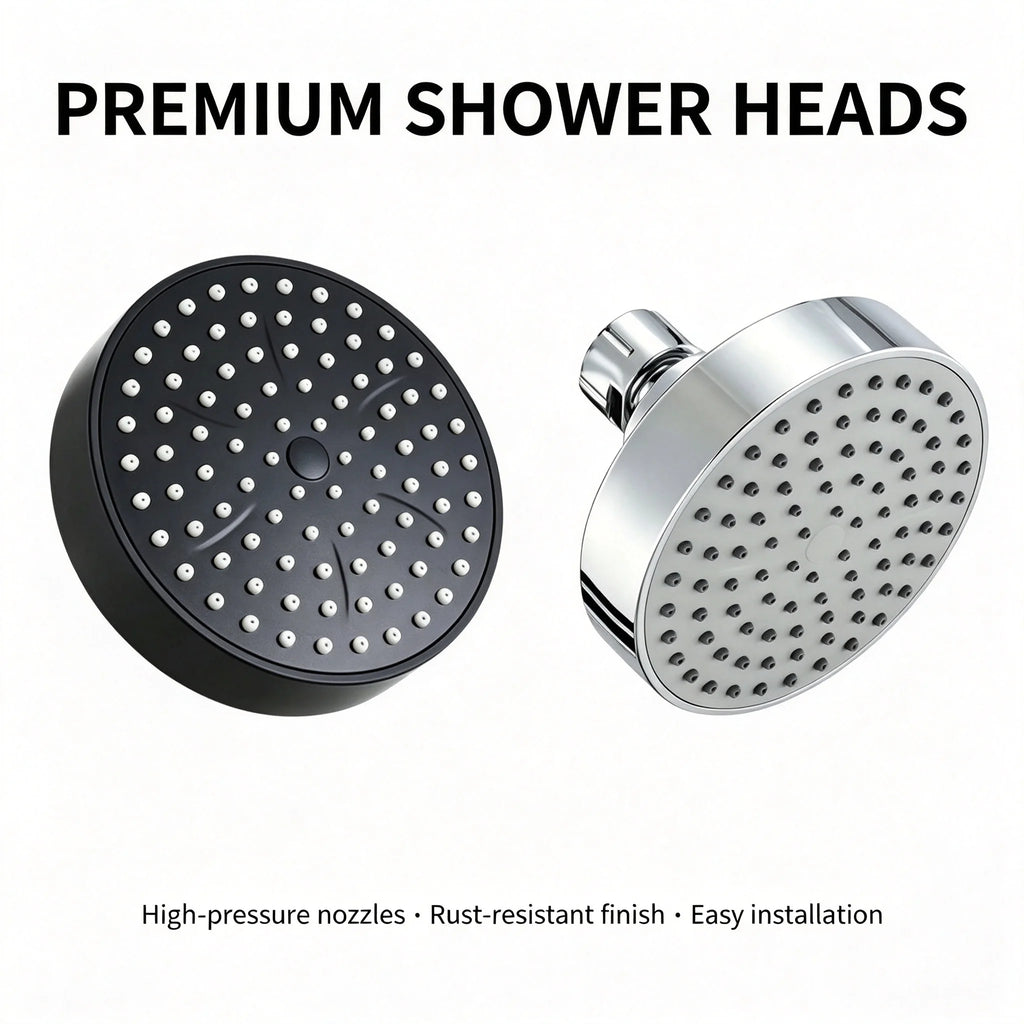 Modern Matte Black High Pressure Rainfall Shower Head with Wall Arm Large Round Fixed Overhead Spray Soft Silicone Jets