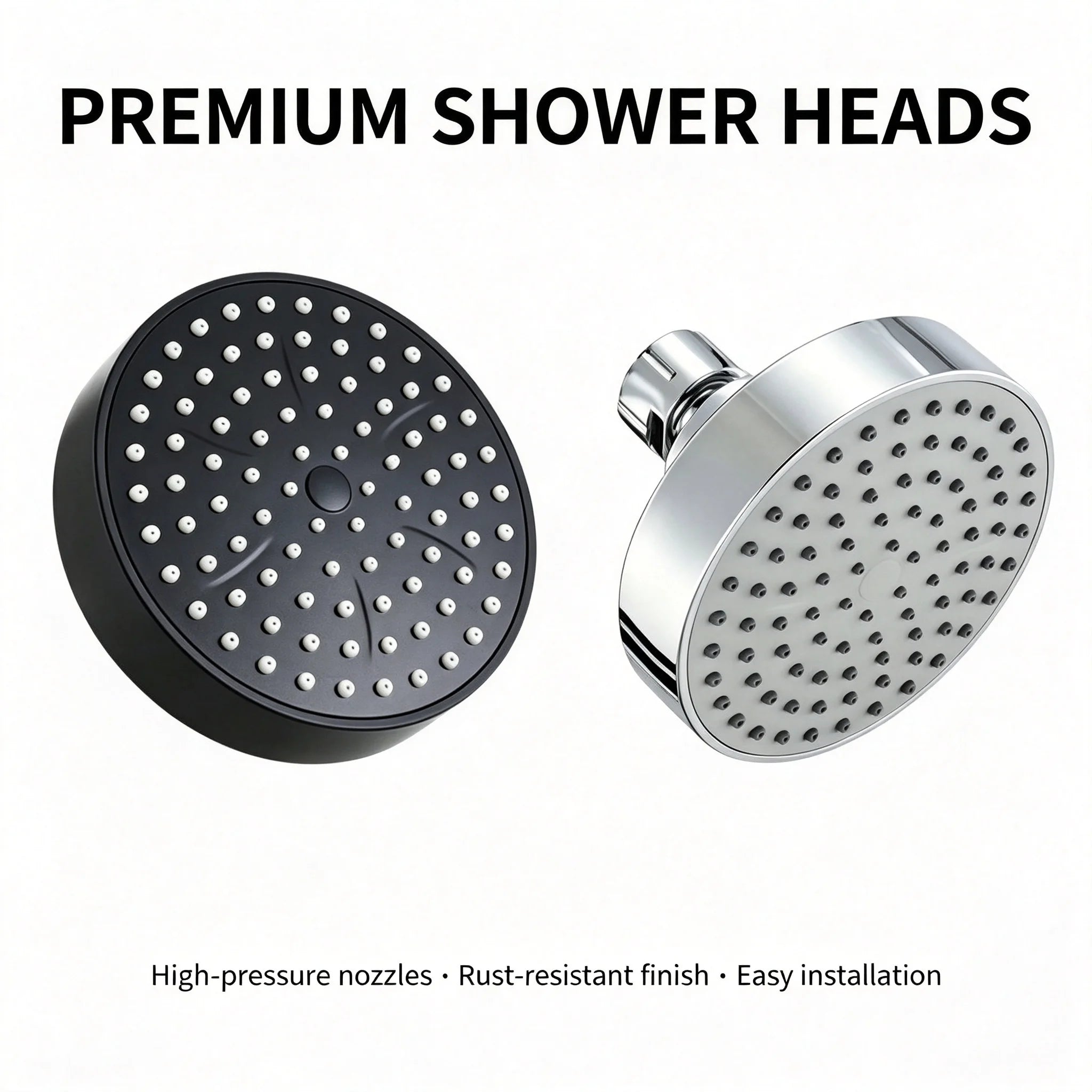 Modern Matte Black High Pressure Rainfall Shower Head with Wall Arm Large Round Fixed Overhead Spray Soft Silicone Jets