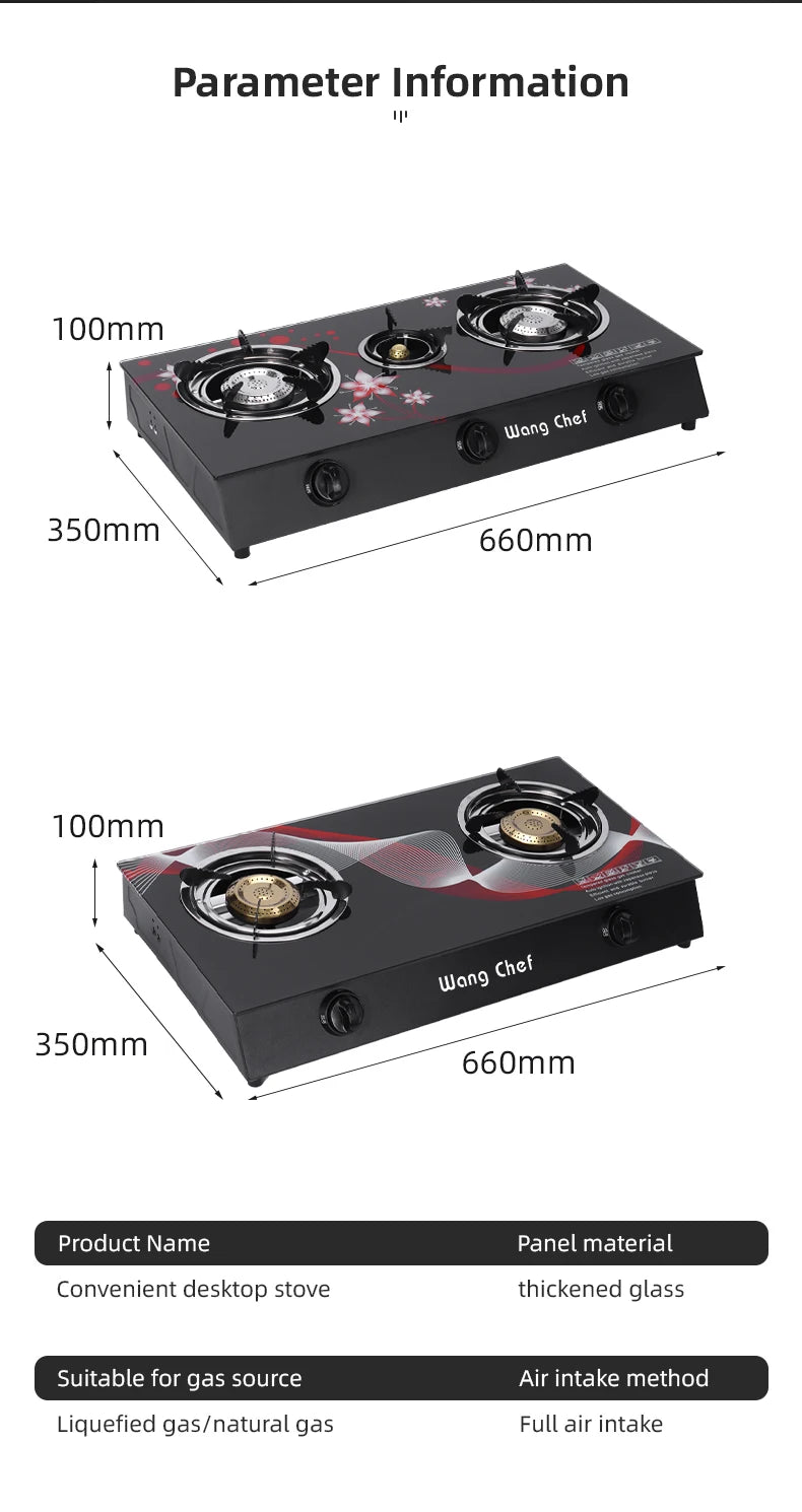 Factory Wholesale 3 burner Home Kitchen Stove Cook-top Table Stand Gas Cooker Use LPG