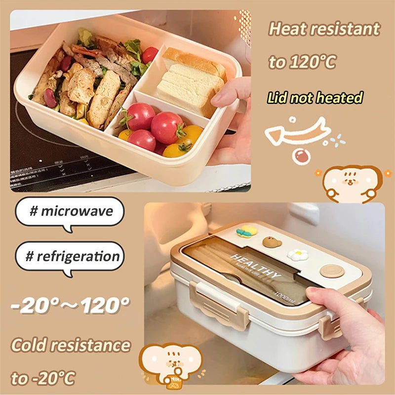 Simple Cute Portable Lunch Box With Compartment For Girls School Kids Plastic Picnic Bento Box Microwave Food Storage Containers