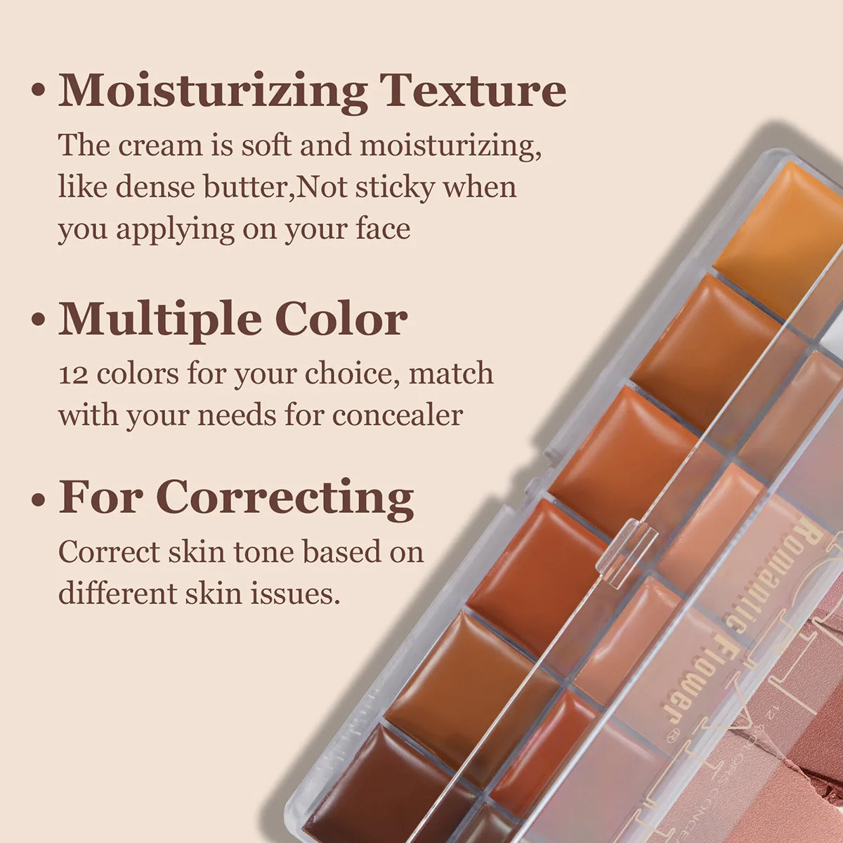 12 Color Concealer Palette for Dark Skin Full Coverage Waterproof Contouring Face Makeup Bridal Wedding Day Photo Ready