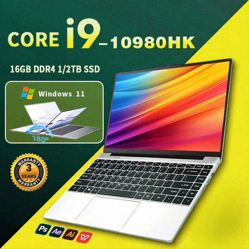 NEW Core I9-10980HK Gaming Laptop 16GB RAM 1/2TB SSD Windows 11 Pro Office Portable Laptops 14.1-inch Notebook Computer PC