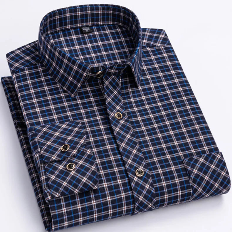 New Fashion Shirts For Men's Long Sleeve Spring Autumn Soft Regular-fit Brushed Single Pocket Checked Comfort Casual Plaid Shirt