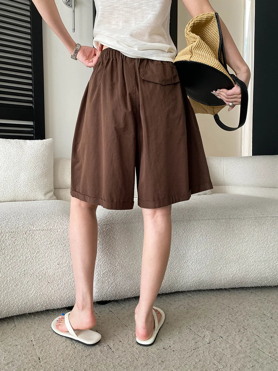 Summer women's relaxed loose wide leg A-line casual shorts versatile