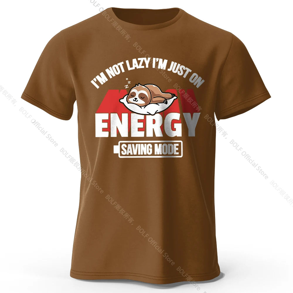 Men's Saving Mode Printed T-Shirt 100% Cotton Oversized Tech Graphic Tees for Women Summer Tops Geek Streetwear