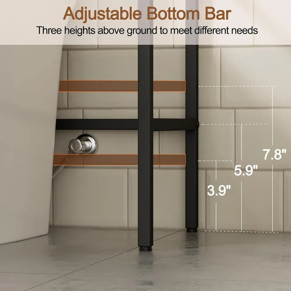 72" Over Toilet Storage Rack, 4-Tier Bathroom Organizer with Hooks & Paper Holder, Space-Saving Black Metal Shelf