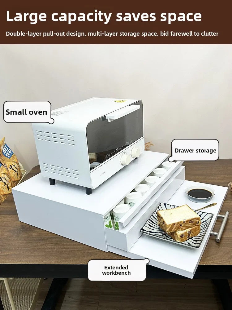 Pull-Out Kitchen Organizer Drawer Microwave Shelf with Extendable Board Countertop Oven Storage Rack Space-Saving Prep Station