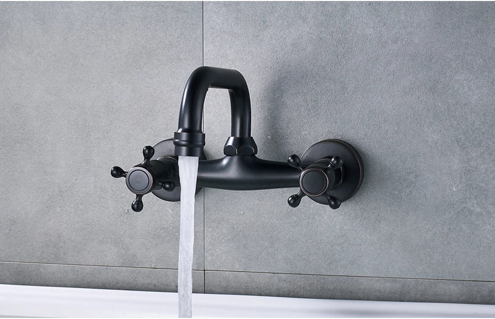 Antique Brass Basin Faucet Wall Mounted Bathroom Mixer Tap Hot Cold Sink Faucet 360 Rotation Spout Chrome Kitchen Mixer Taps