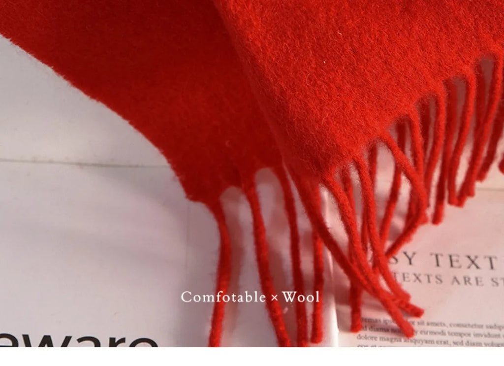 High Quality 100% Wool Muffler Classic Simple Solid Men Women Scarf Fall Winter Thick Casual Shawl Male Female Tassel Scarves