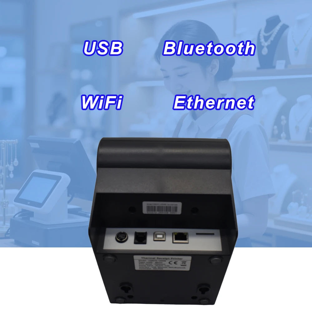 80mm POS Thermal Receipt Printer with Auto Cutter Wireless Bluetooth MQTT Cloud Bill Printing Machine