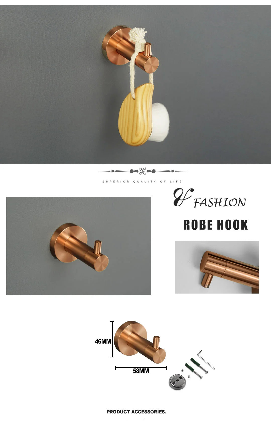 High-quality Brushed Rose Gold 304Stainless Steel Beautiful Wall Hook Toilet Paper Holder Towel Bar Bathroom Accessories