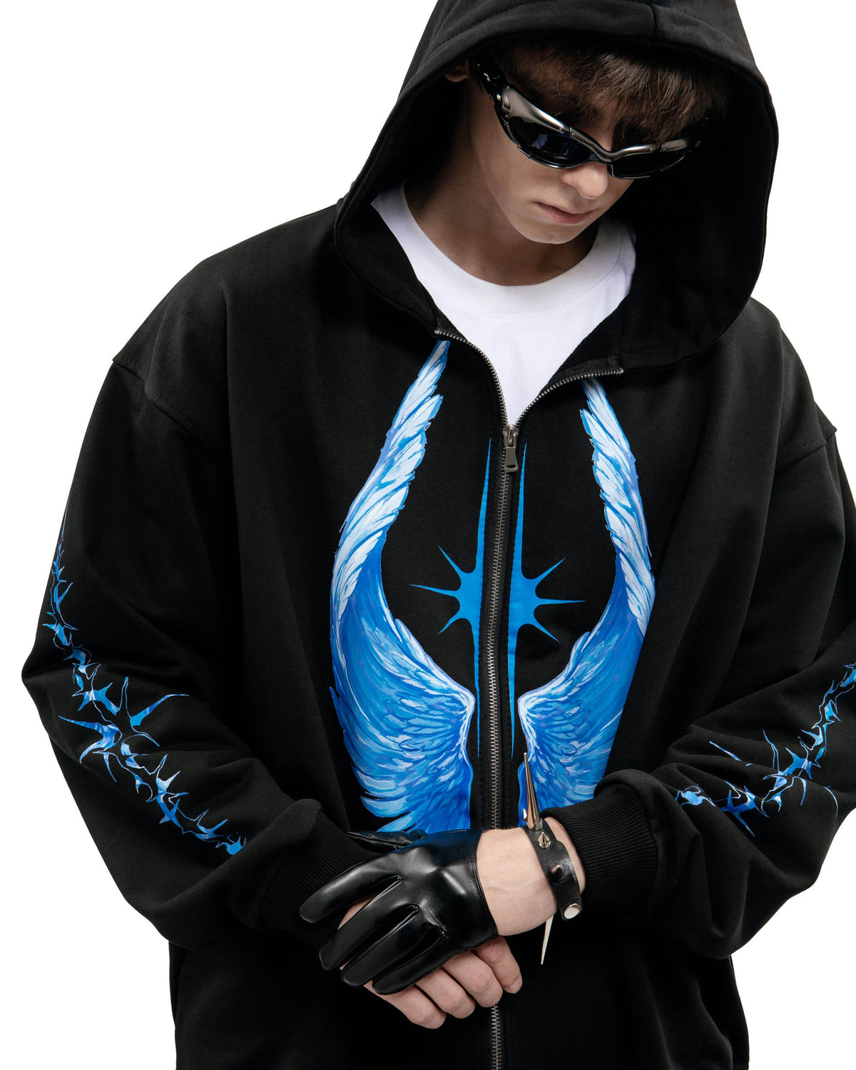 Streetwear Men Zipper Hoodie Bright Side Graphic Print Zip Hooded Pullover Sweatshirt Hip Hop Jacket Y2K Coat Clothing Goth Tops