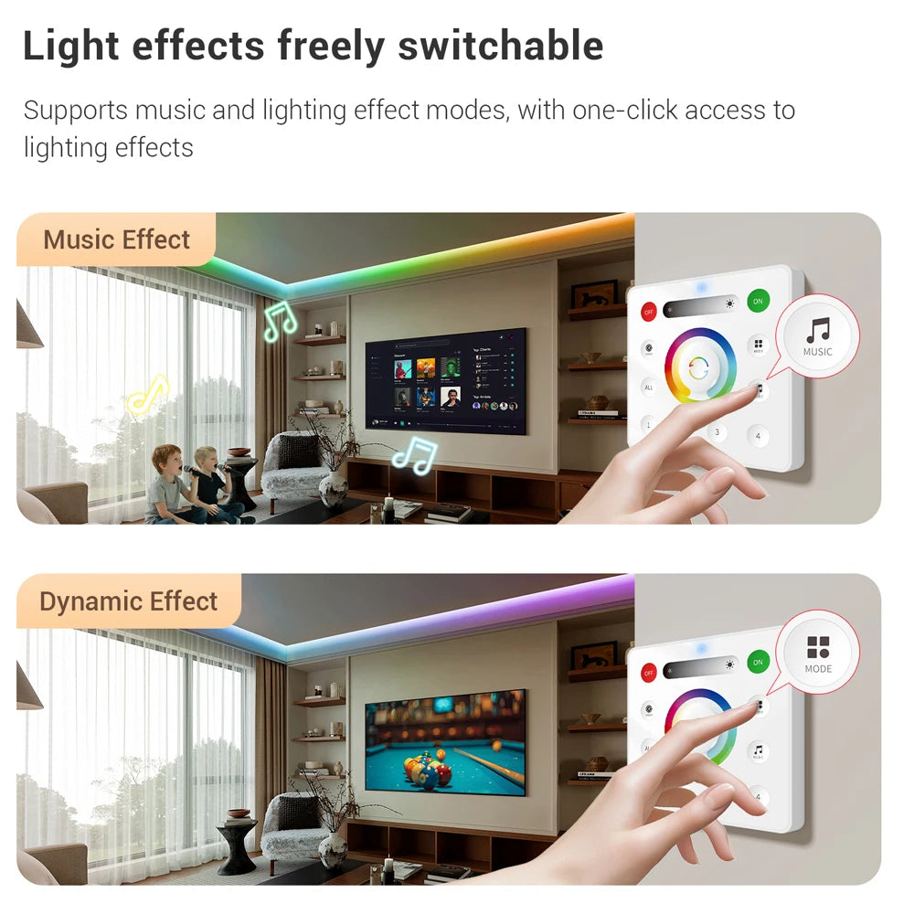 5m 10m 20m RGB+CCT LED Strip 24V 5050 Colorful+Dual White Flexible Dimmable Room Party Light Decor RF Touch Remote Control Kit