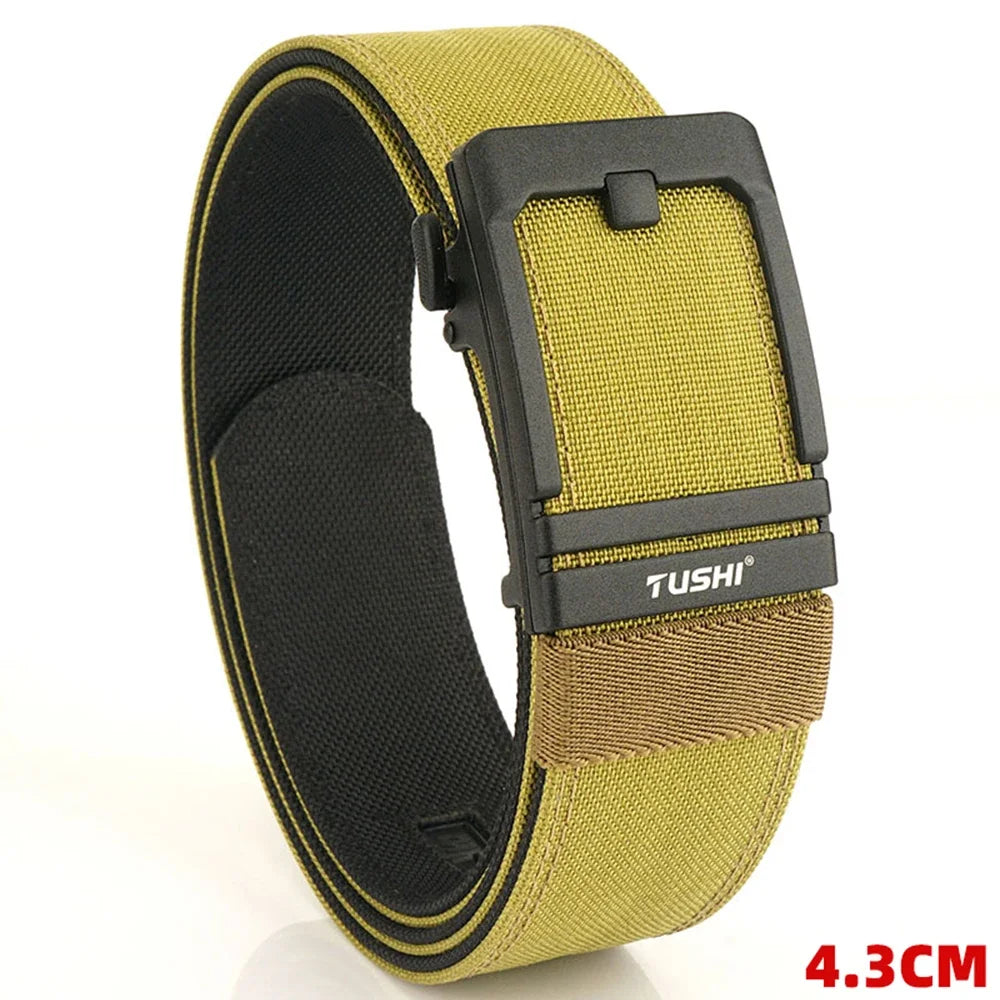 TUSHI Brand 4.3 Wide Thickened gun hanging double-layer nylon cloth belt versatile casual outdoor tactical automatic buckle mens
