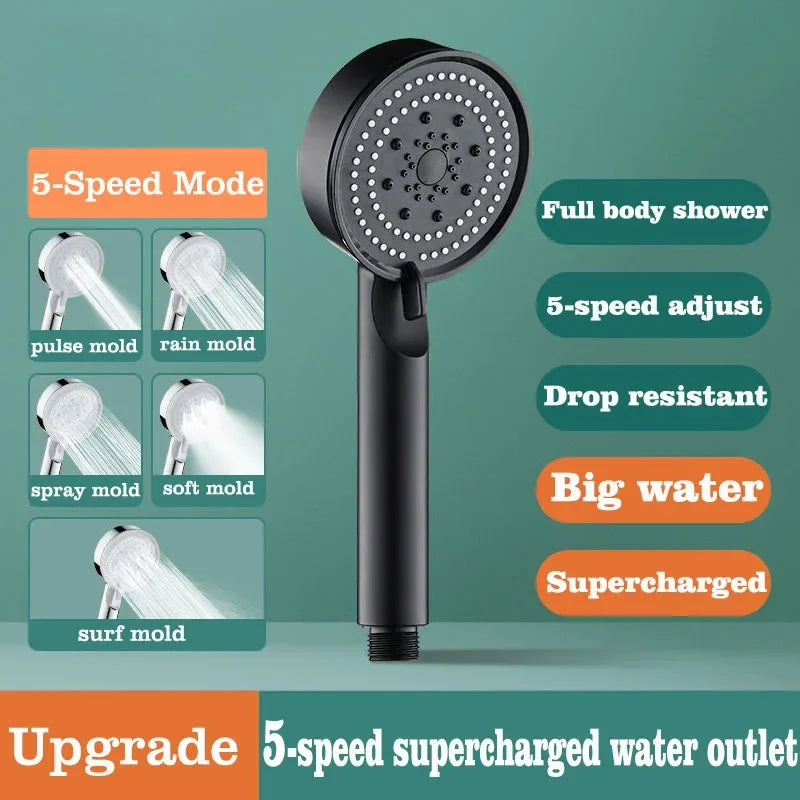 5 Modes Shower Head Set with Water Pipe Bracket Adjustable High Pressure Water Saving Shower Head Water Massage Shower Head