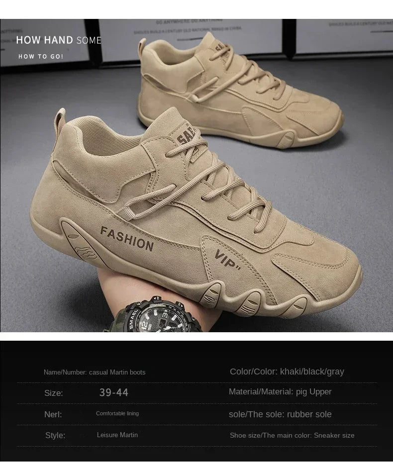 Motocross Boots 2025 Spring Man Casual Sneakers Non Slip Khaki Work Mens Shoe Short Boots Loafers Lace Up Ankle Boots for Men