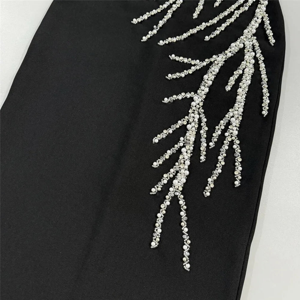 Women Sexy Off Shoulder Bandage Dress Beading Patchwork Clothes Club Party Celebrity Elegant Dresses