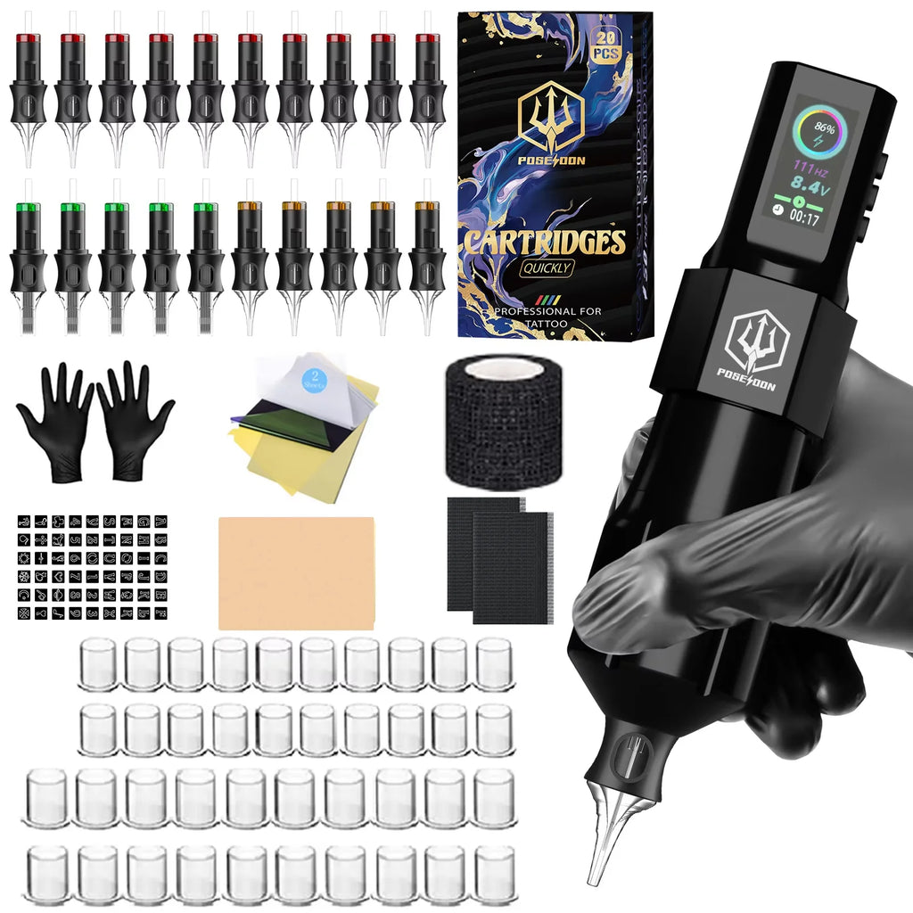 Tattoo Kit POSEIDON V5 Hot Tattoo Pen Kit For Permanent Makeup Tattoo Machine Kit Wireless Tattoo Power Supply Tattoo Gun Kit
