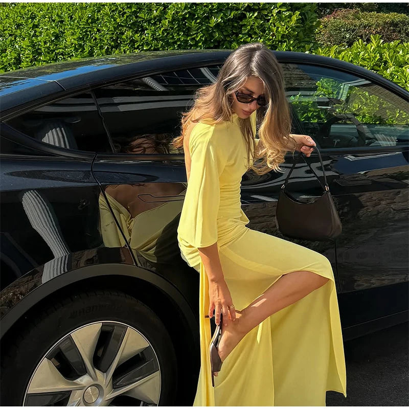 Sexy Deep V-neck Lace Spliced Sequins Long Dress Women Sleeveless Backless Hip Package Slim Dresses 2026 Spring Lady Party Gowns