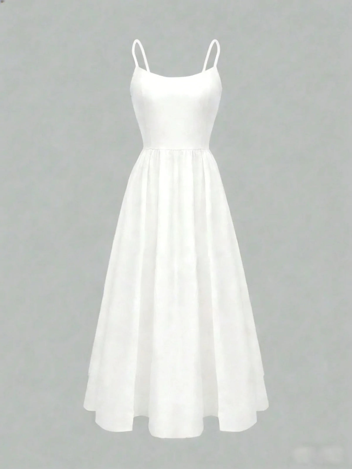 Elegant Solid Color Cami Dress Summer Fashion New Sweet Women Scoop Neck Spaghetti Strap High Waist Pleated A-Line Sundress