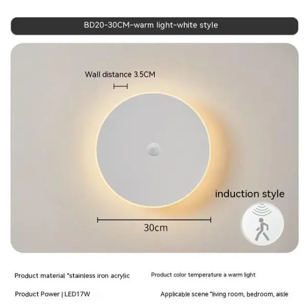 Round wall lamp/modern minimalist style bedroom bedside table staircase porch LED light source human body touch sensor