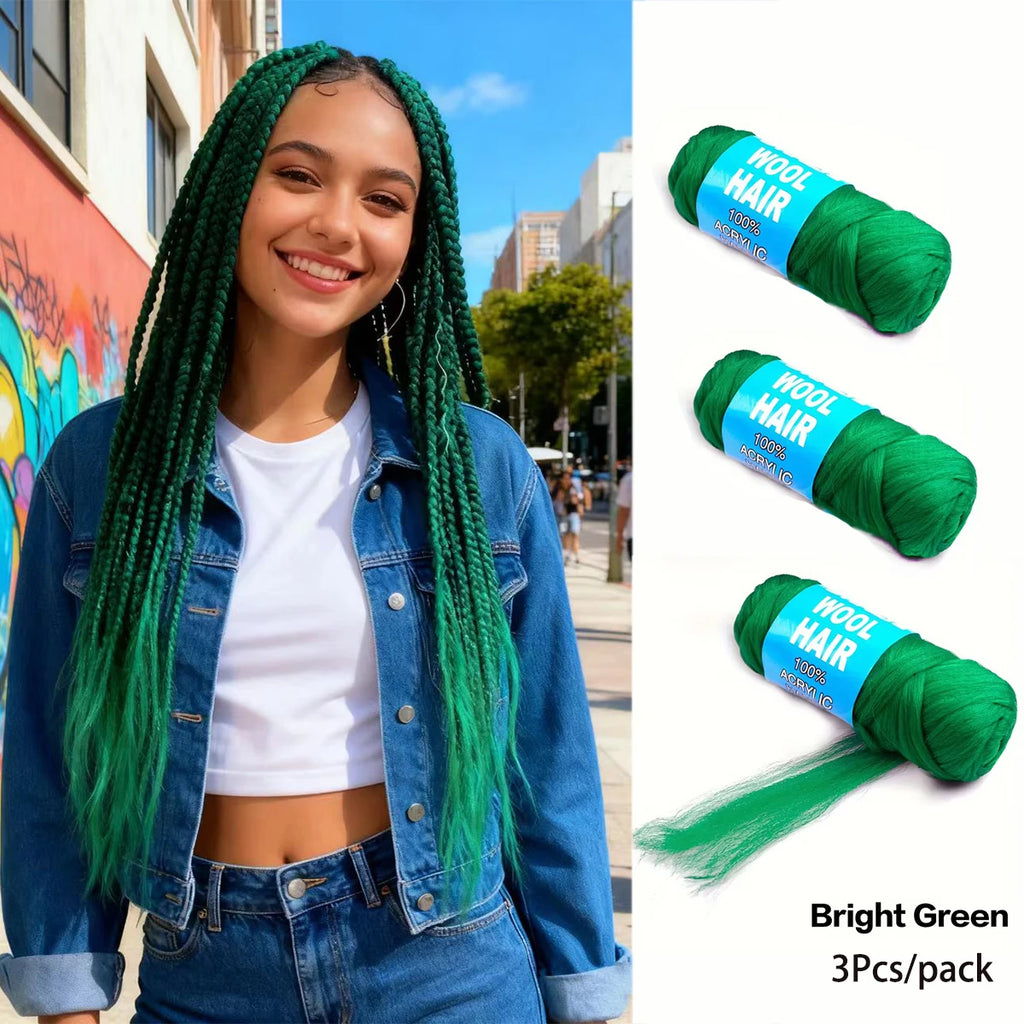 3 Pcs Brazilian Wool Acrylic Yarn for Braiding Synthetic Hair Extensions Crochet Box Senegalese Twist Jumbo Faux Locs for Women