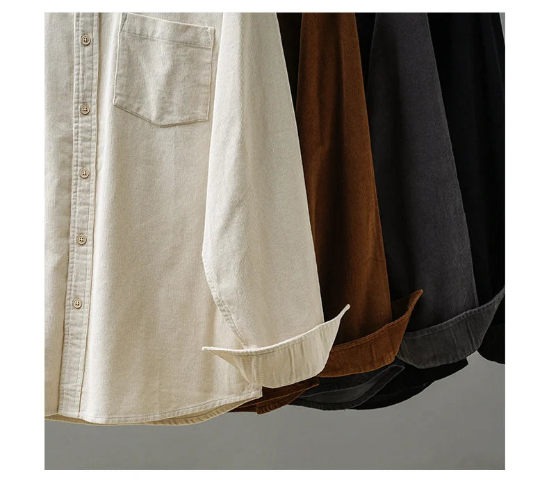 DUKEEN Corduroy Stand Collar Long Sleeve Shirt for Men 100% Cotton Spring and Autumn Casual Men's Clothing