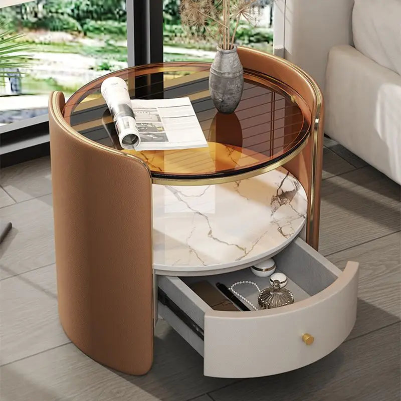 Modern Italian Round Bedside Table: Minimalist Design, Luxury & High-End Storage for Home Bedrooms