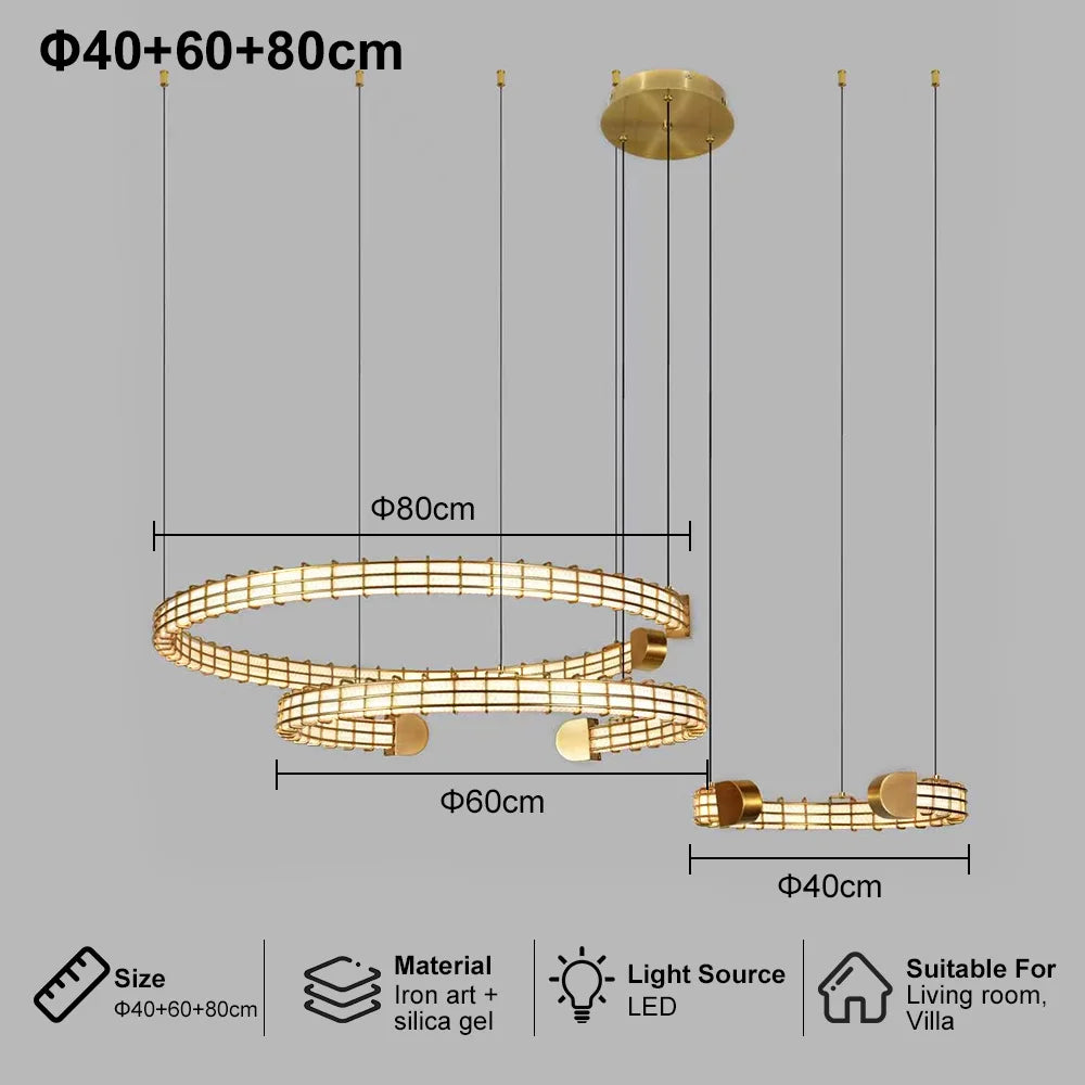 Modern Luxury LED Pendant Light for Living Room Villa Kitchen Island Table Round Iron Dining Hanging Chandelier Home Decor