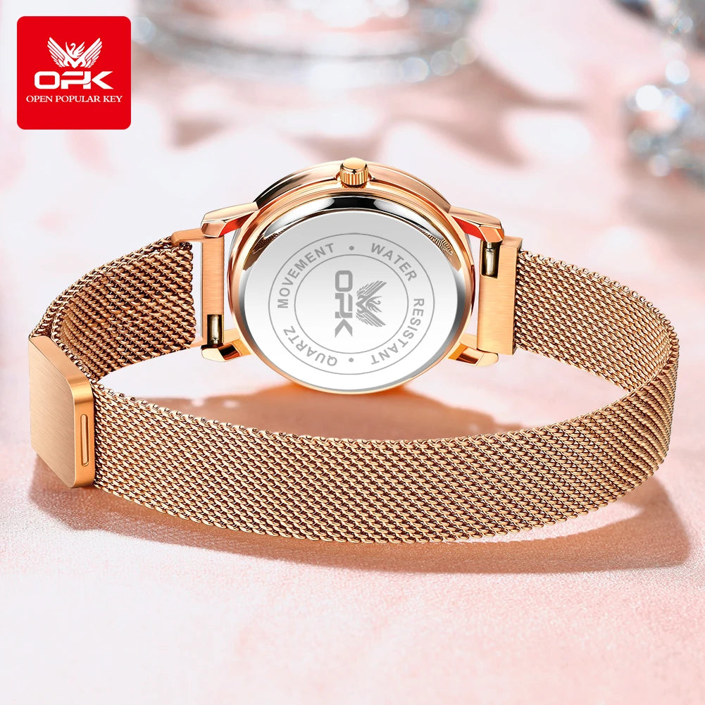OPK 8115 Women Watch Fashion Business Simple Stainless Steel Mesh Belt Waterproof Luminous Women Watch Elegant Dress Women Watch