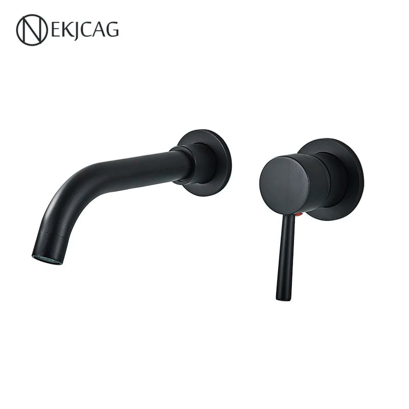 Wall Mounted Wash Basin Faucet Matte Black Bathroom Bathtub Mixer Cold And Hot Single Handle Chrome Tap Integrated
