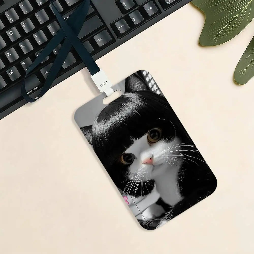 Kitty Cute Cat Meme Funny Card Holder Cardcase Bank Credit Student ID Subway Work Permit Badge Holder Door Card