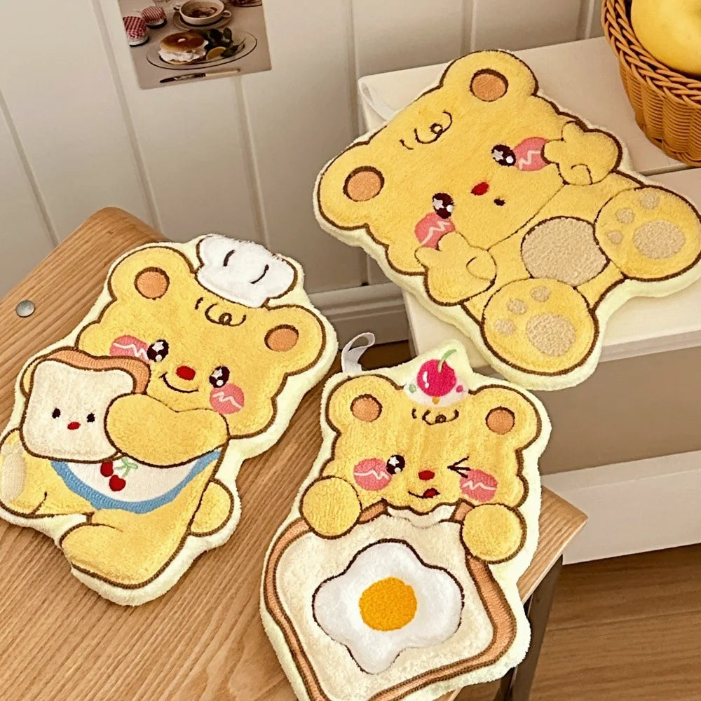 Cute Little Bear Hand Towel Kitchen And Bathroom Wiping Cloth Double-Layer Thick Household Absorbent Quick Drying Towel