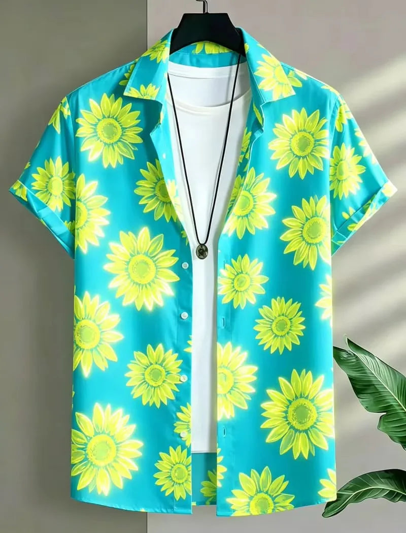 Men's Fluorescent Floral Printed Vacation shirt, Suitable For Summer wear, Casual activities, And Versatile Tropical Style