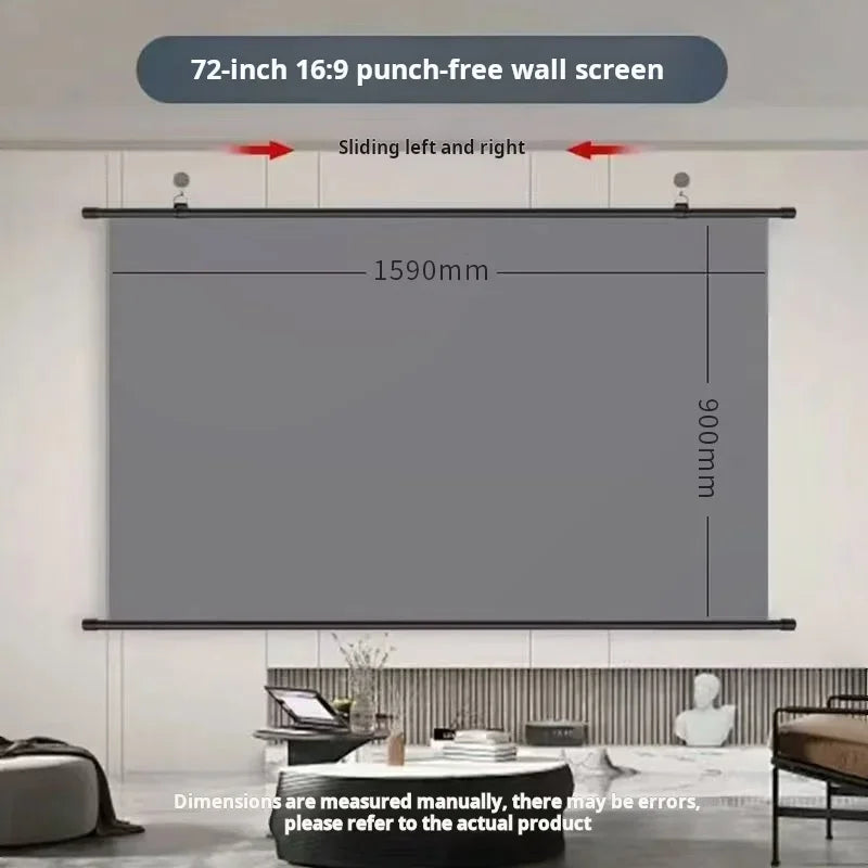 Anti-Light Projector Screen 16:9, Thickened HD Wall Mounted Projection Screen, No-Hole Easy Installation, Wrinkle-Resistant Home