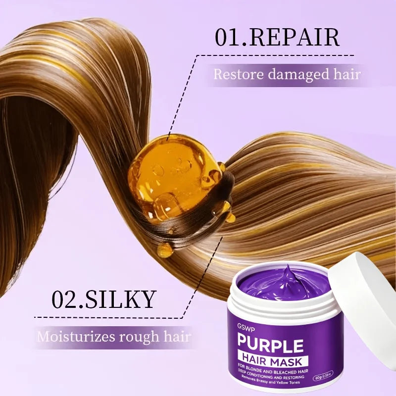 GSWP Purple Hair Mask Anti-Brassiness Shampoo,Deeply Condition, Detangles, Hydrates And Moisturizes,Smooth Hair Care.60/120g